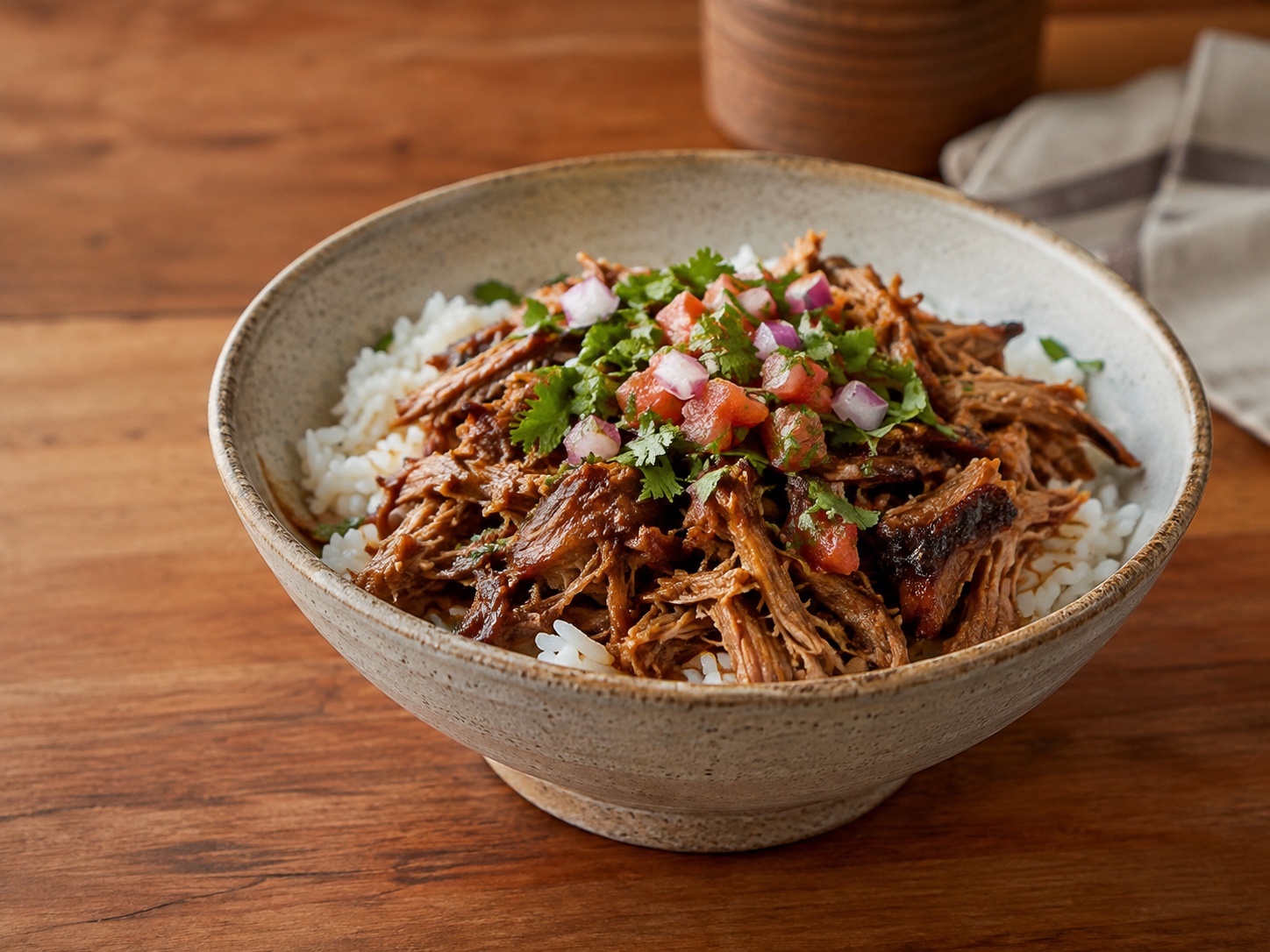 Bowl PullStack con arroz, pulled pork y toppings